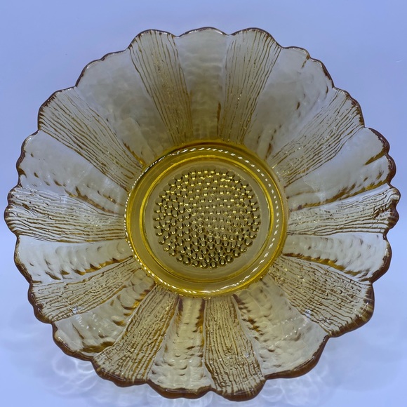 Anchor Hocking green & gold sunflower pressed glass set. Vintage 1960’s. - Picture 9 of 12